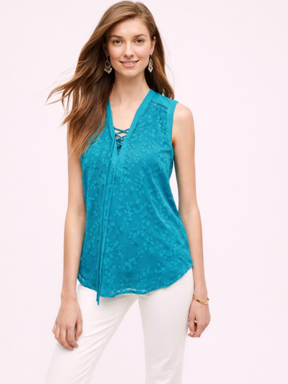 Anthropologie Embroidered Teal Top